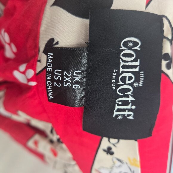 Collectif Megan Cat Red Crouper Playing Cards Swing Skirt Size 2 - Picture 10 of 11